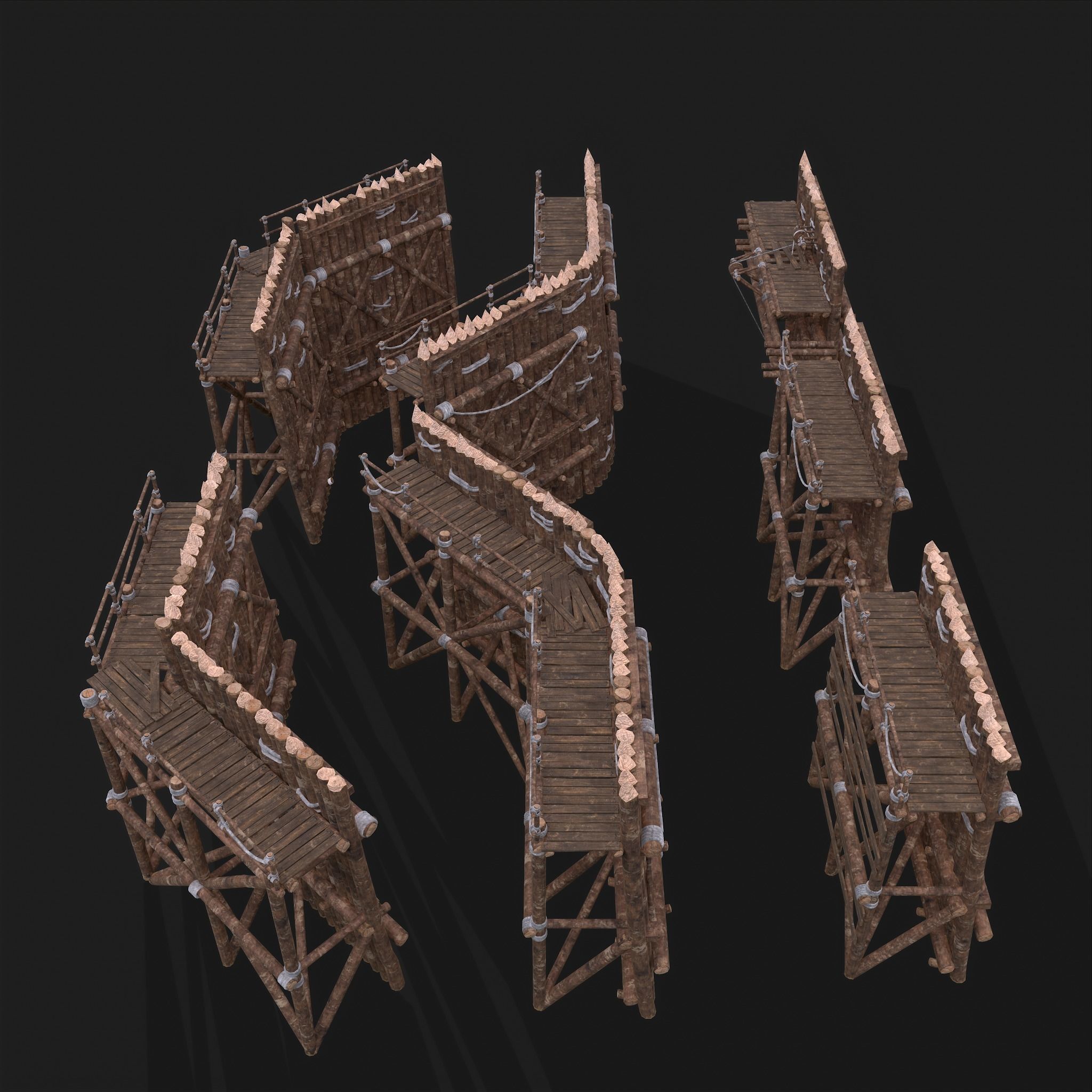Medieval Style Guarded Modular Walls Low-poly 3D model_20