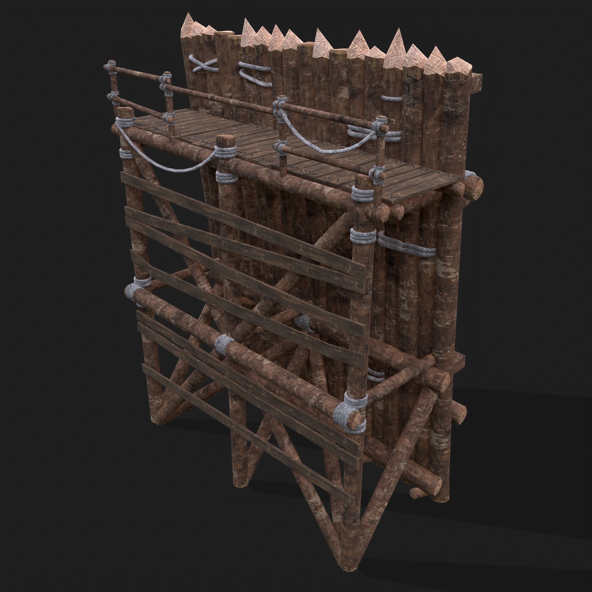 Medieval Style Guarded Modular Walls Low-poly 3D model_14