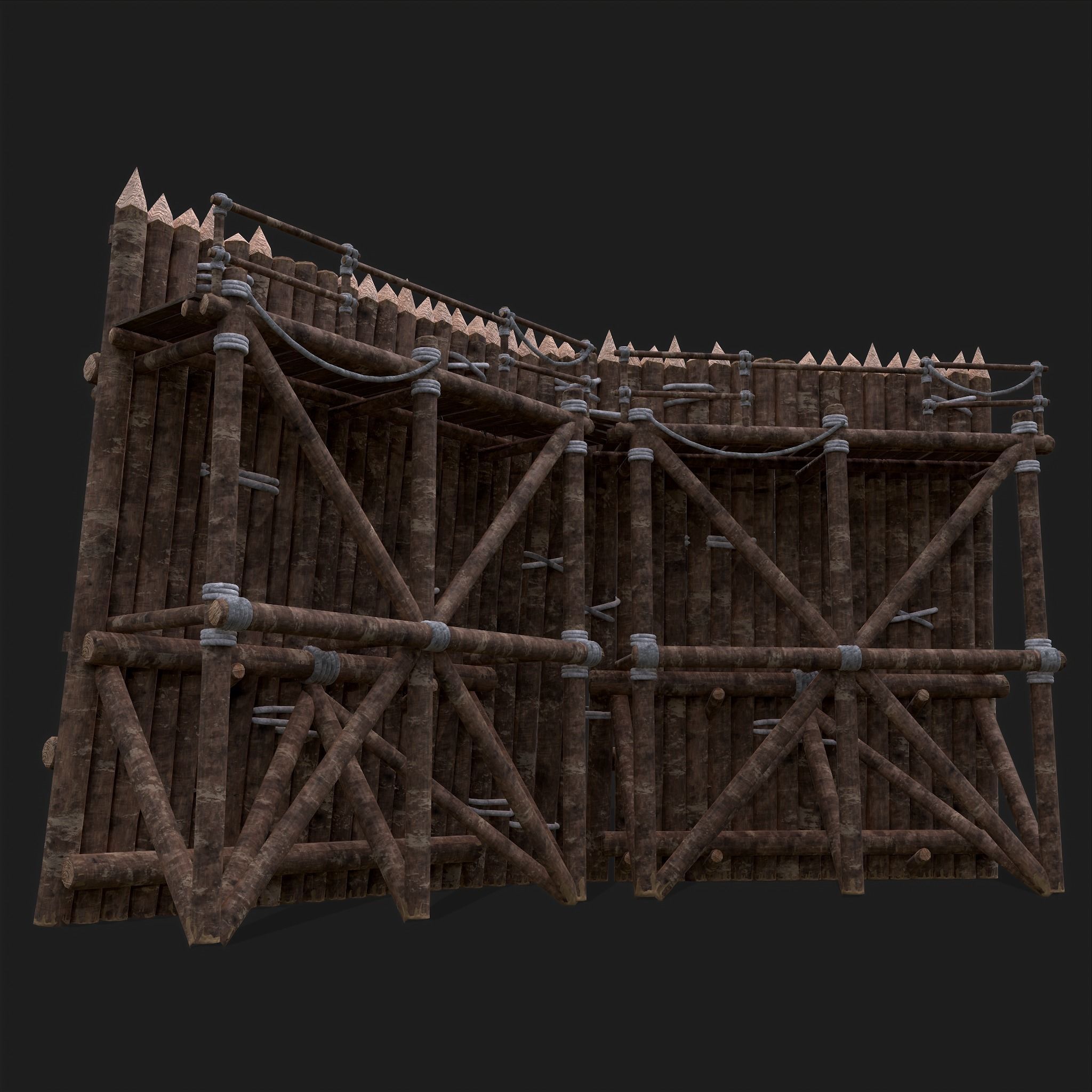 Medieval Style Guarded Modular Walls Low-poly 3D model_45
