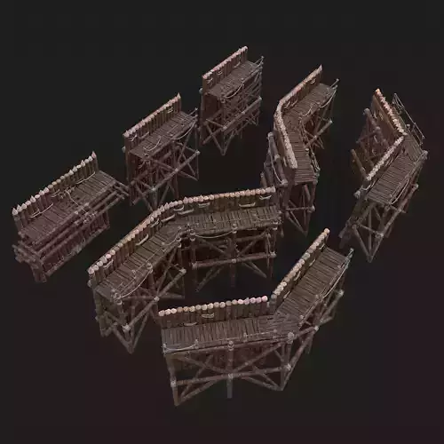 Medieval Style Guarded Modular Walls Low-poly 3D model