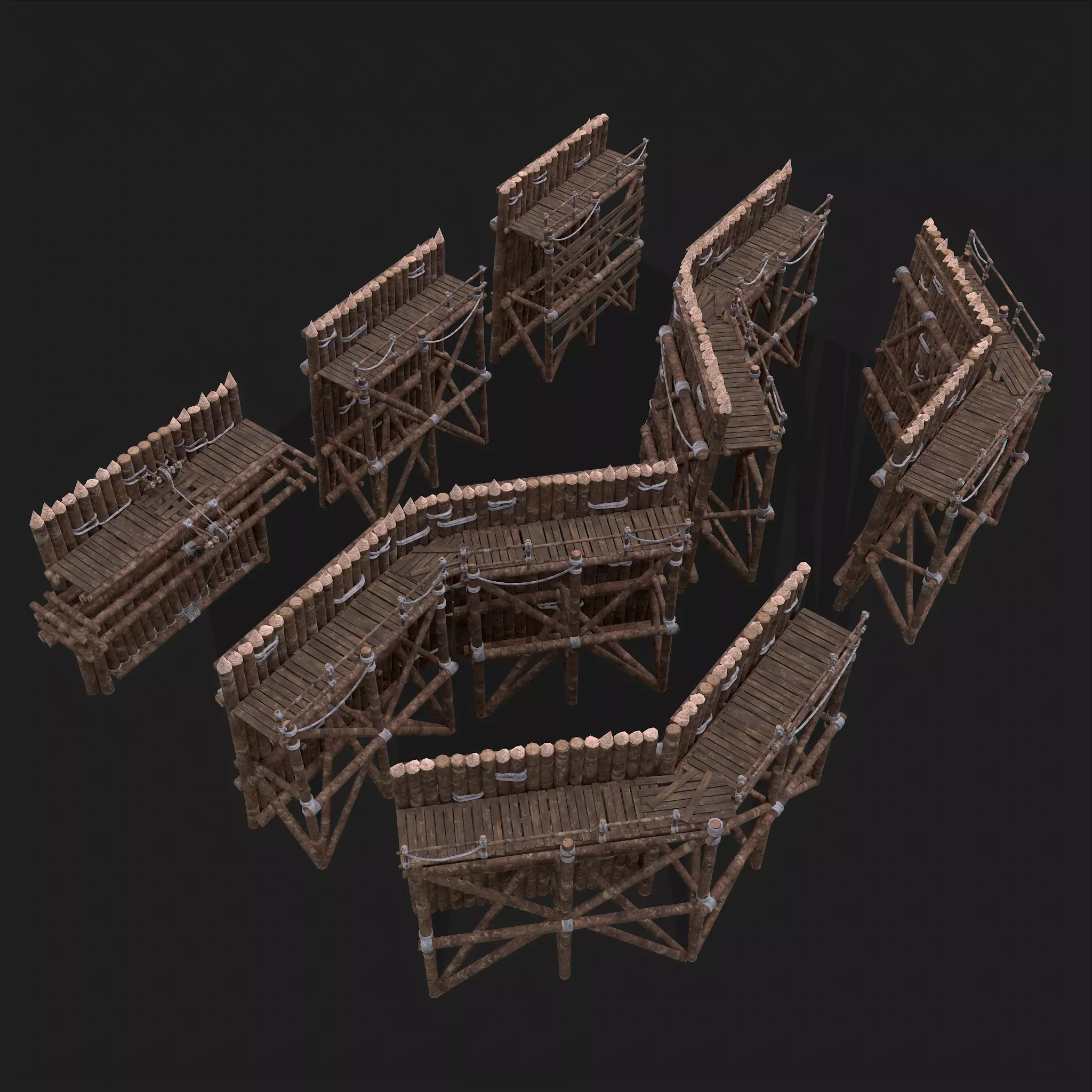 Medieval Style Guarded Modular Walls Low-poly 3D model_0