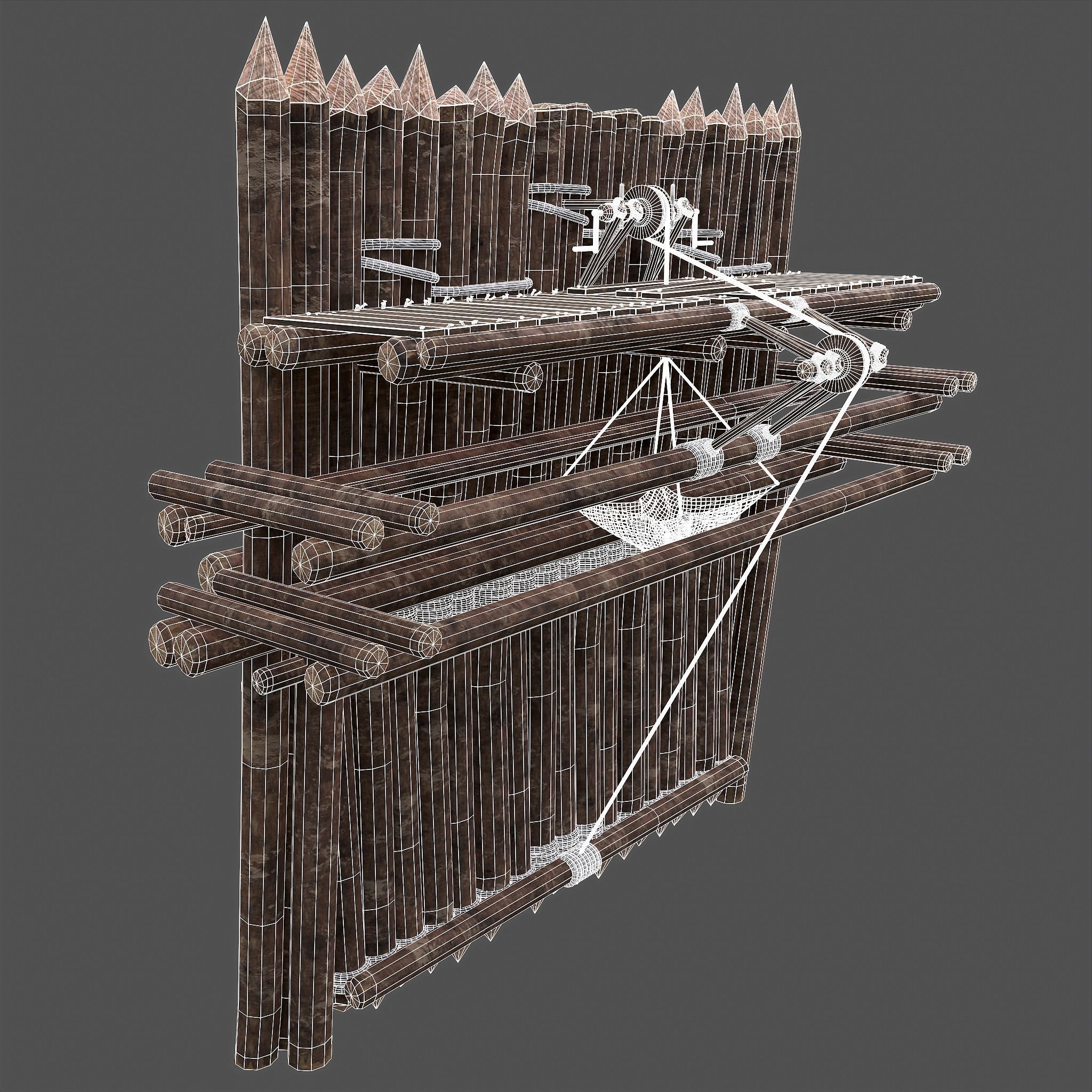Medieval Style Guarded Modular Walls Low-poly 3D model_99