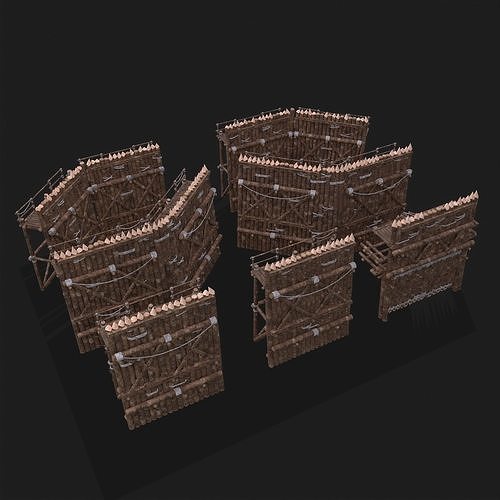 Medieval Style Guarded Modular Walls Low-poly 3D model 5