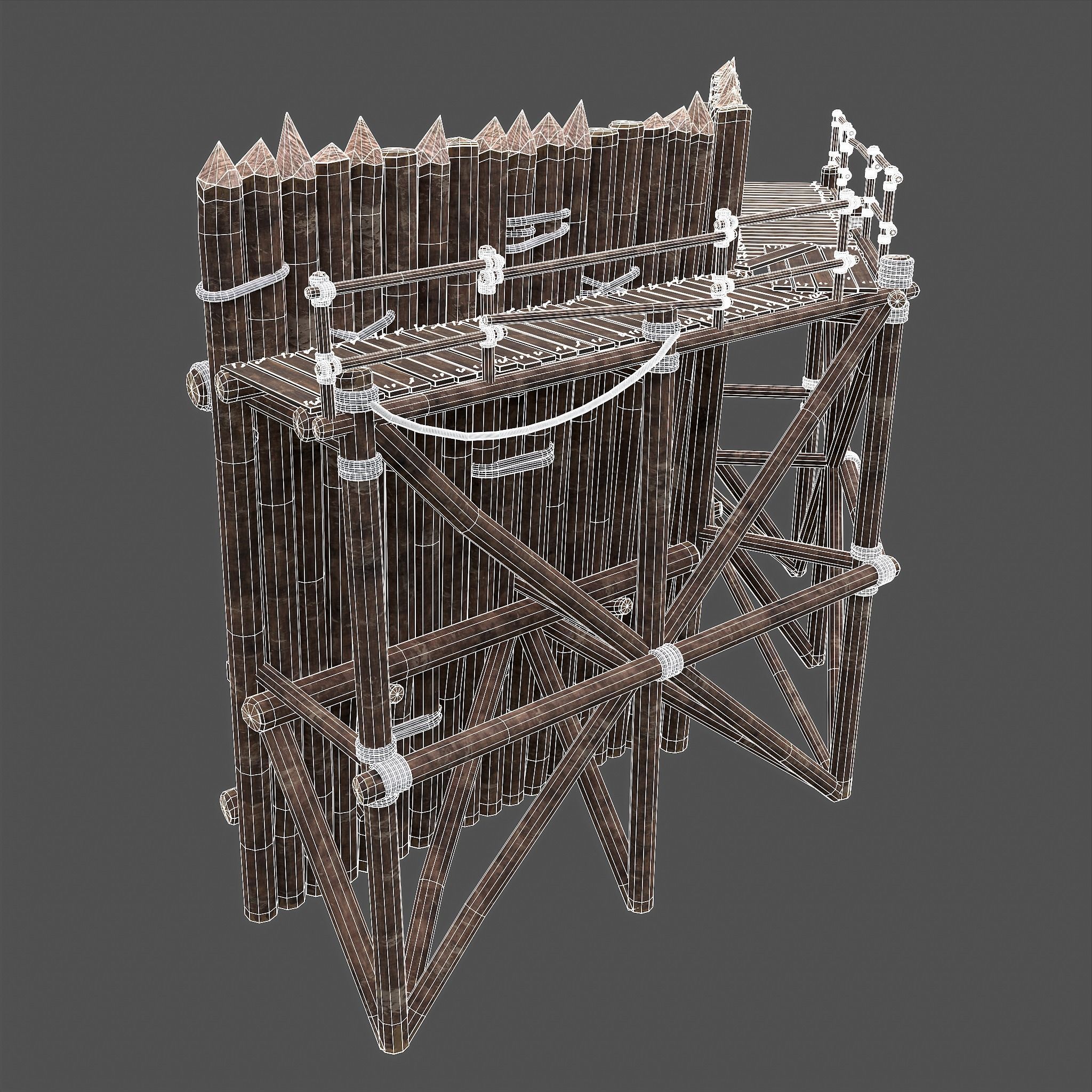 Medieval Style Guarded Modular Walls Low-poly 3D model_83