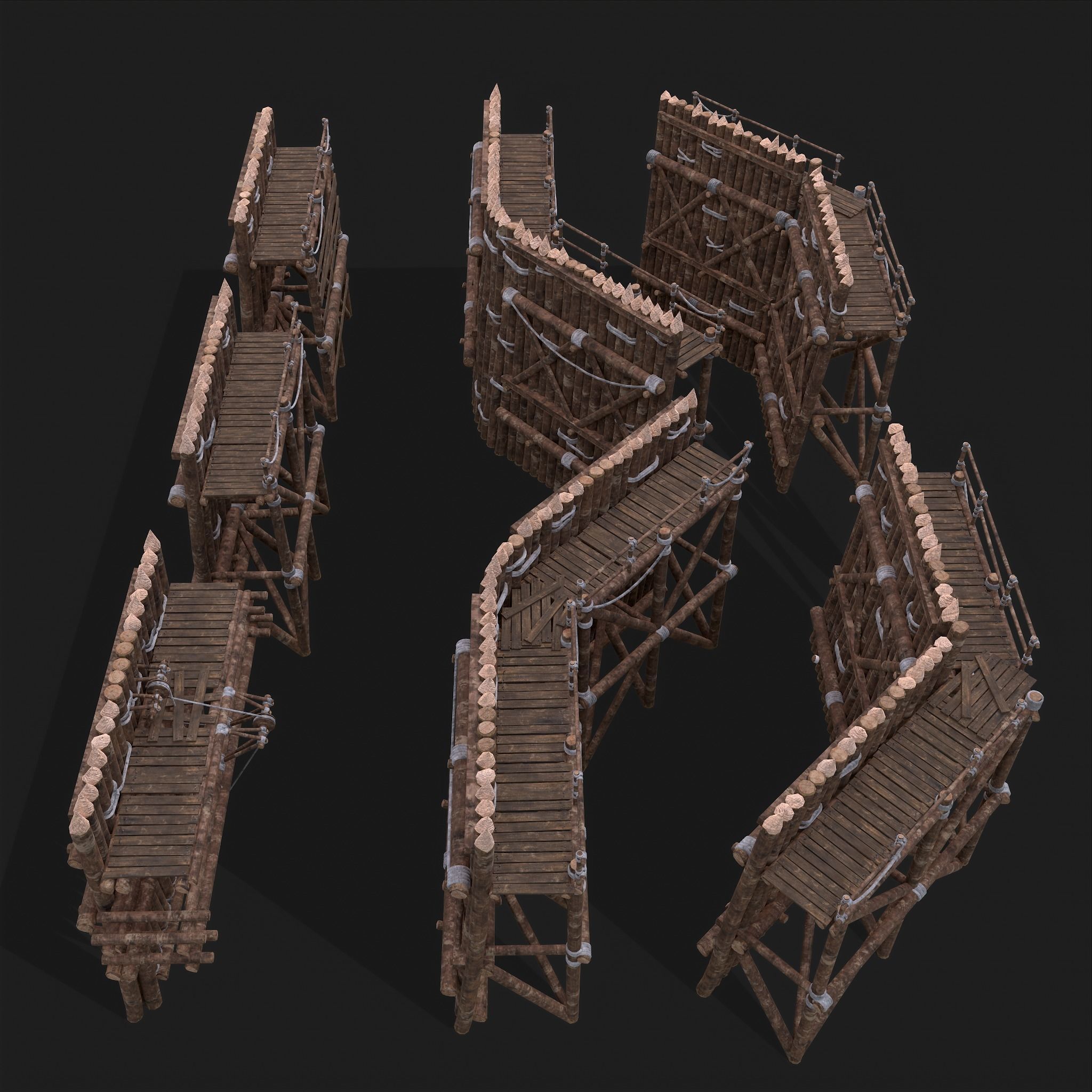 Medieval Style Guarded Modular Walls Low-poly 3D model_19