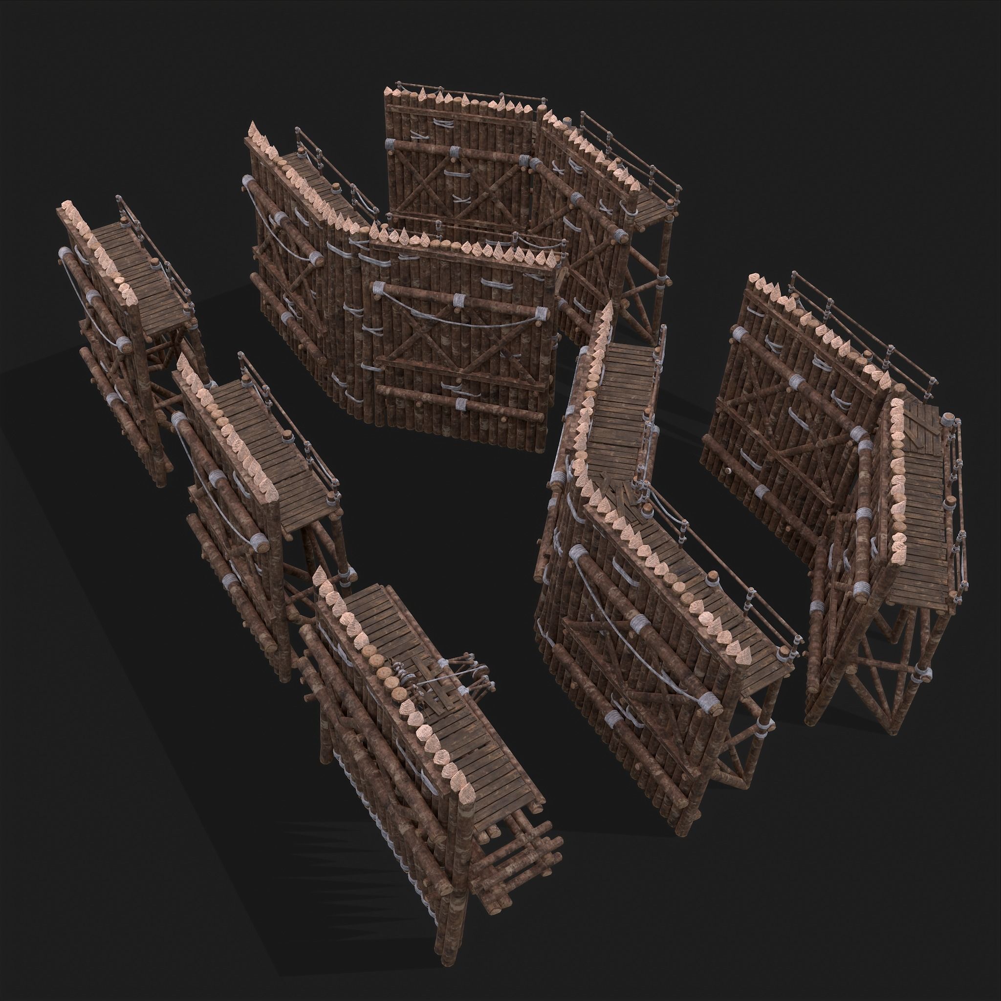 Medieval Style Guarded Modular Walls Low-poly 3D model_18