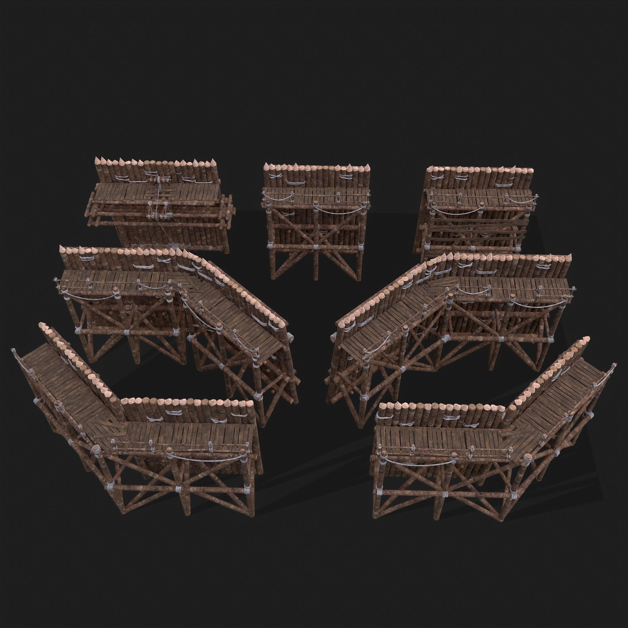 Medieval Style Guarded Modular Walls Low-poly 3D model_9