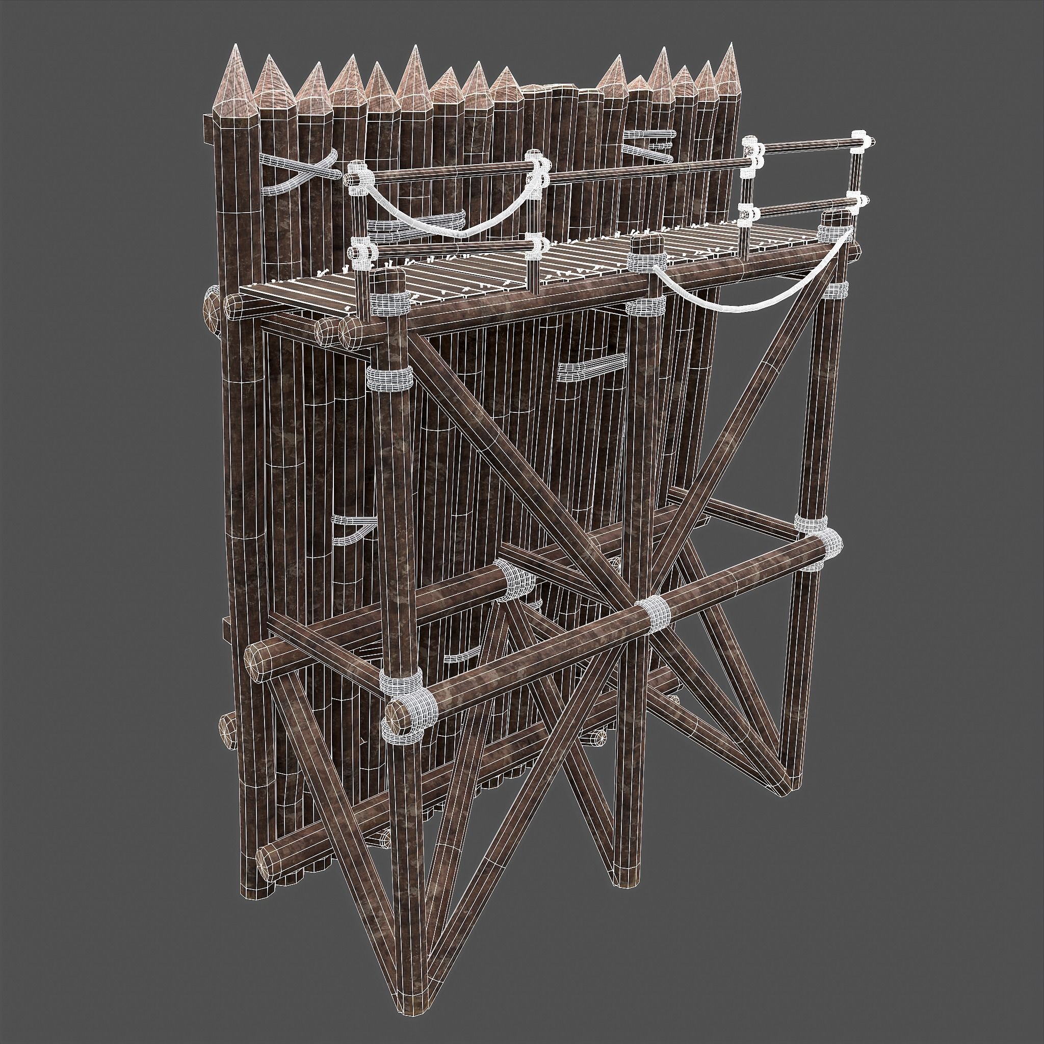 Medieval Style Guarded Modular Walls Low-poly 3D model_104