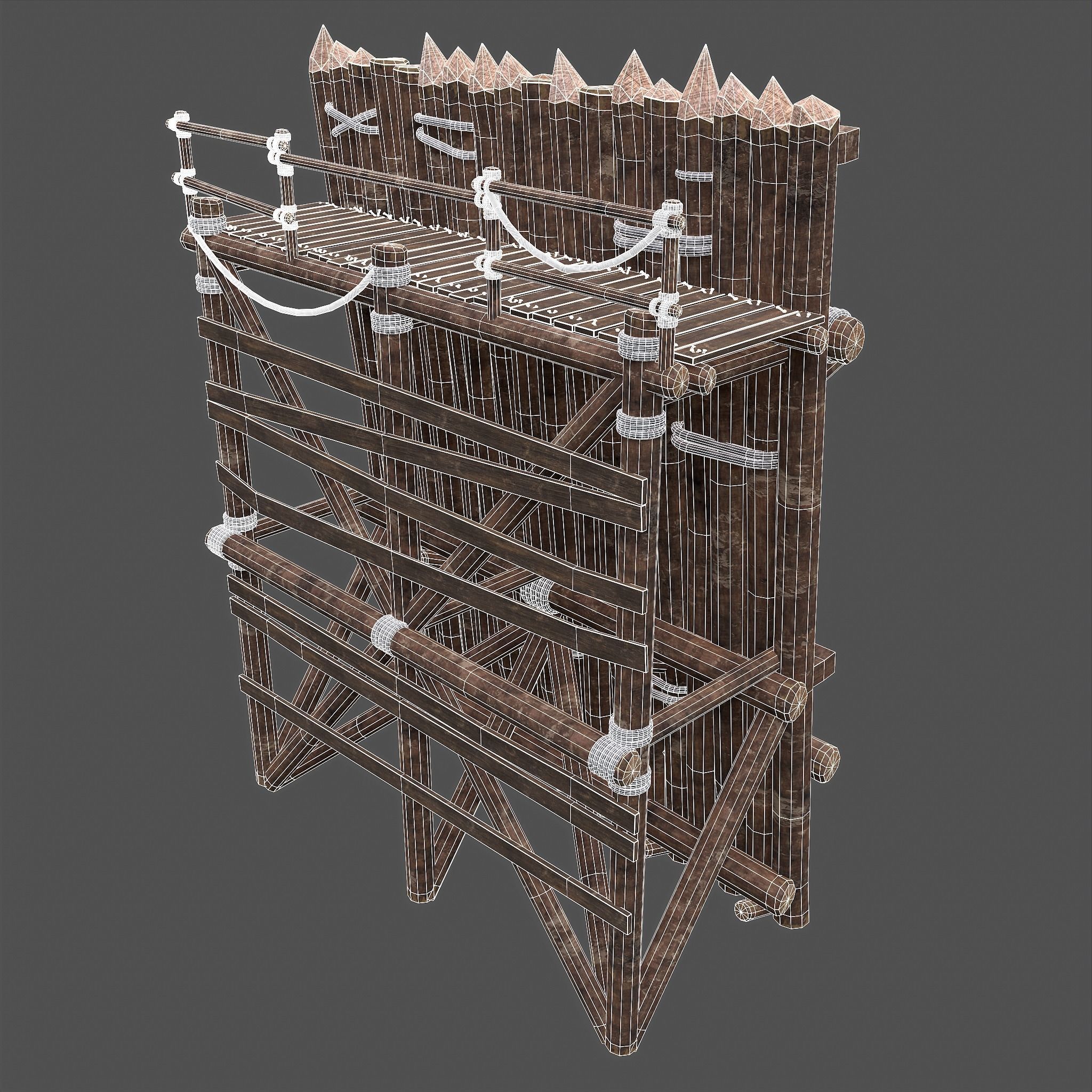 Medieval Style Guarded Modular Walls Low-poly 3D model_105