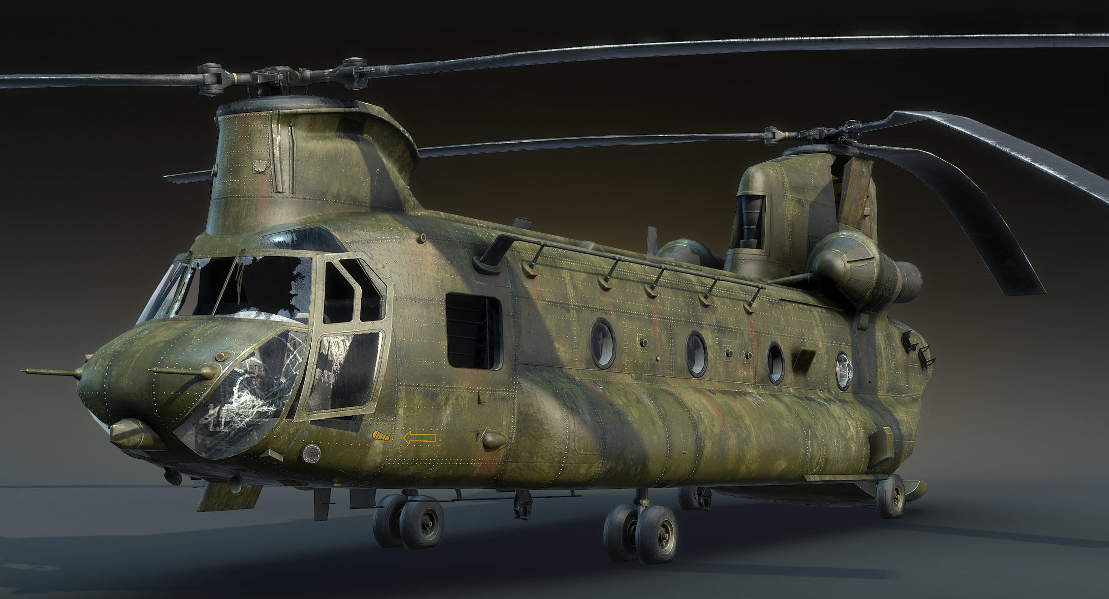 CH-47 Chinook Wrecked Low-poly 3D model_1