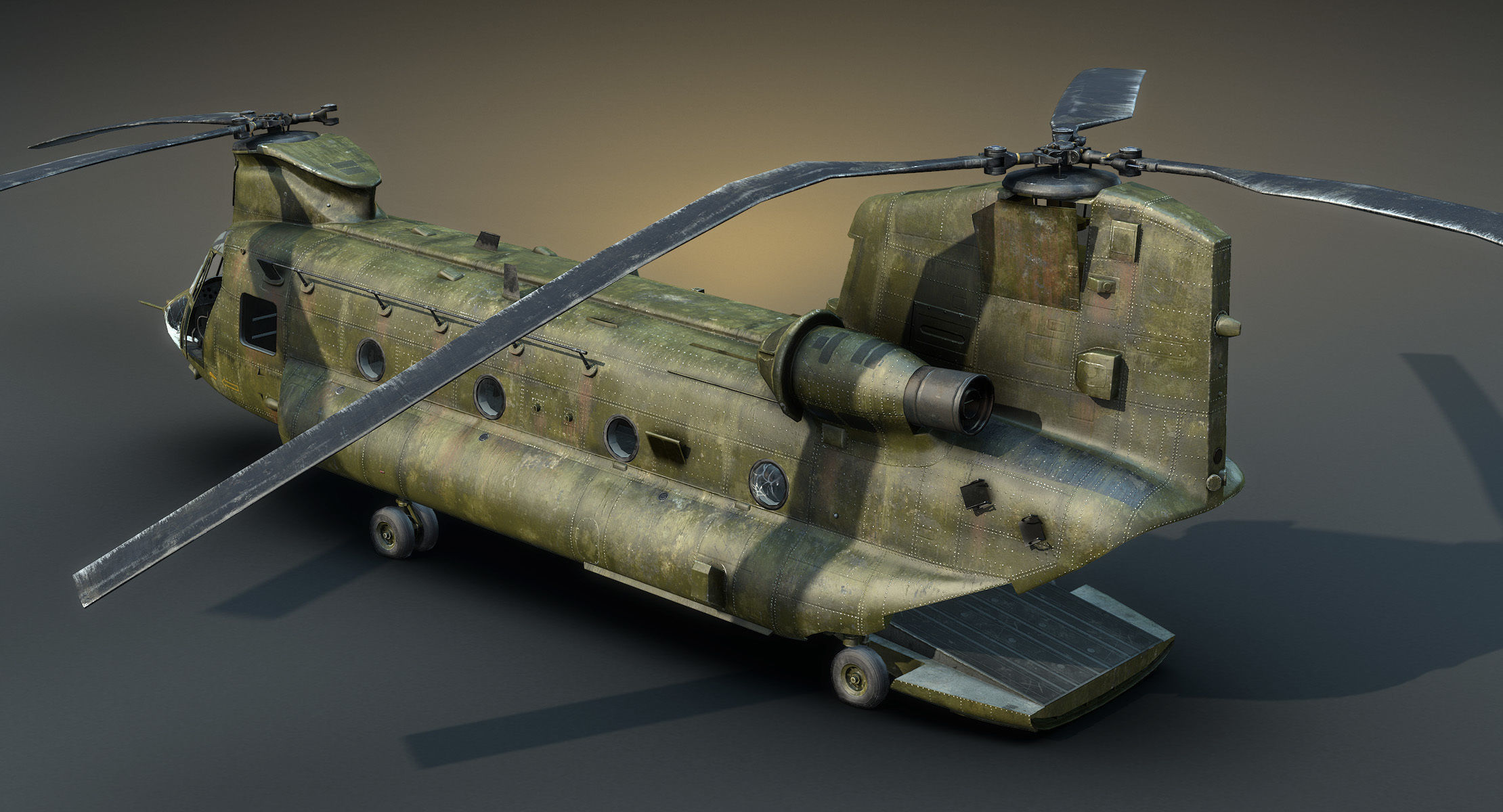 CH-47 Chinook Wrecked Low-poly 3D model_4