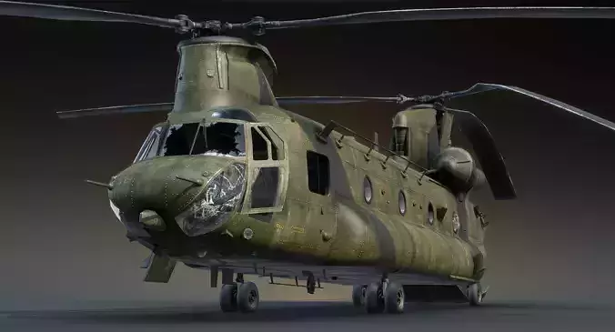CH-47 Chinook Wrecked Low-poly 3D model