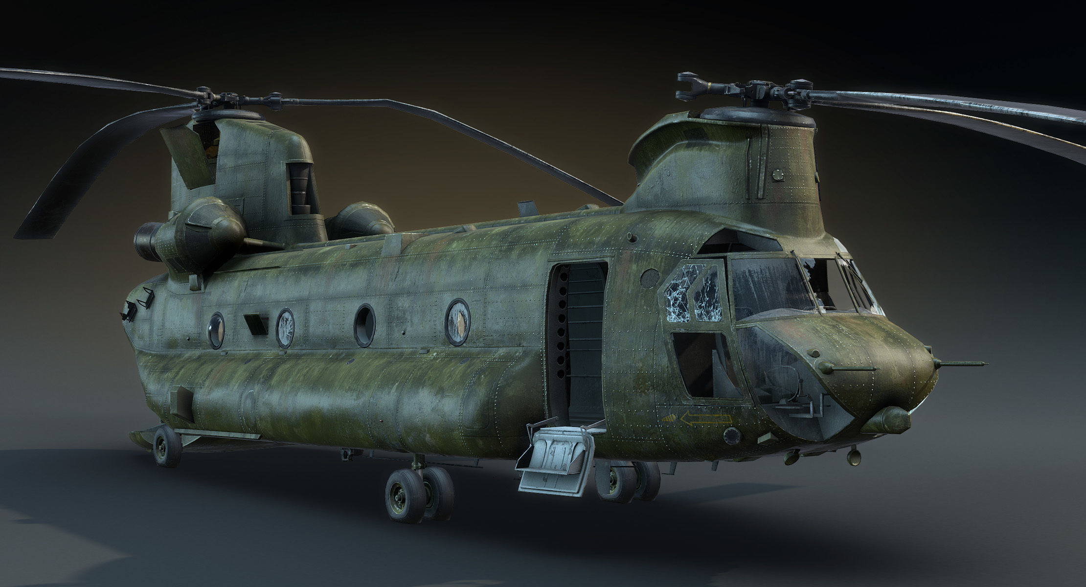 CH-47 Chinook Wrecked Low-poly 3D model_7
