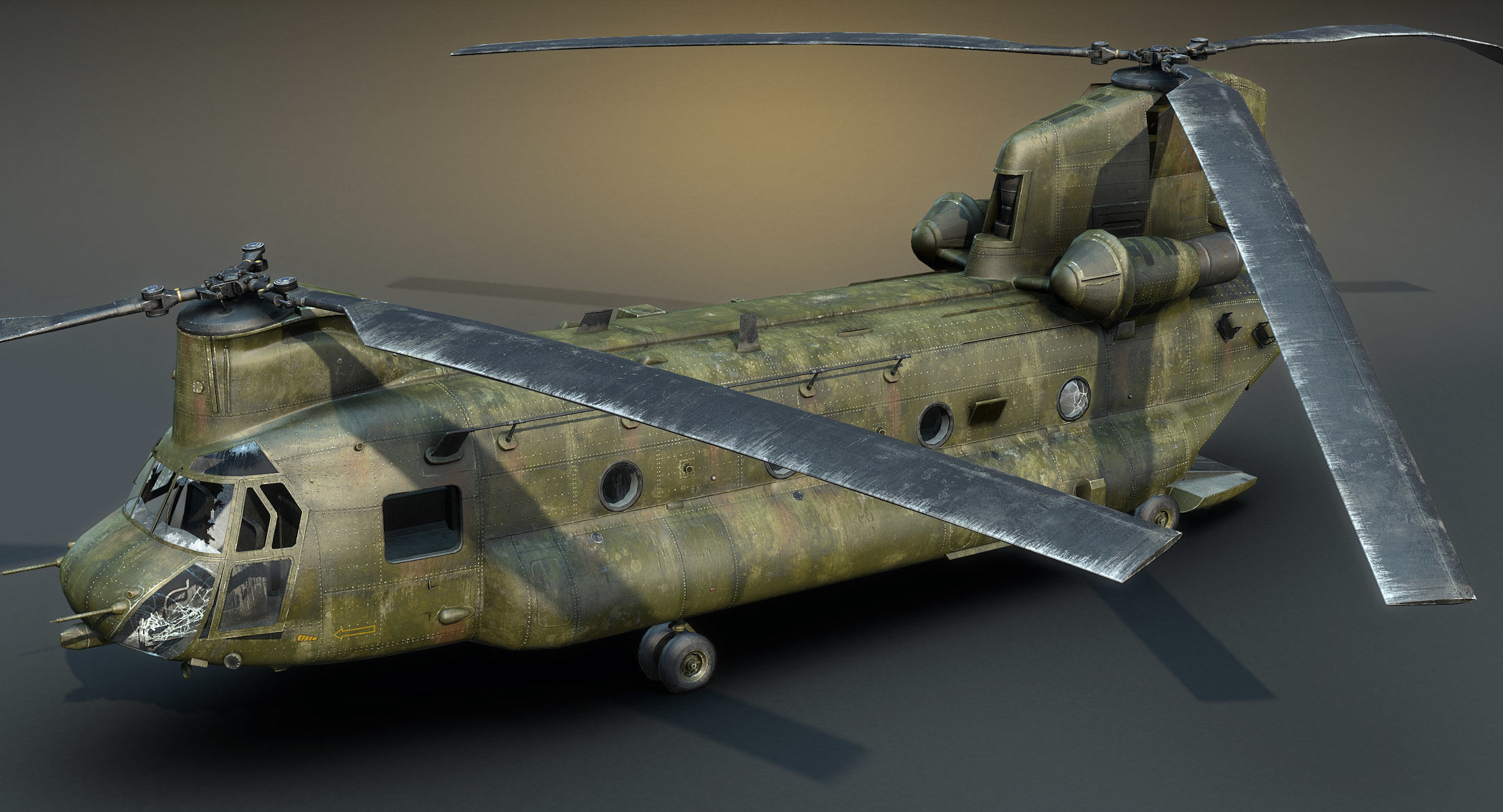 CH-47 Chinook Wrecked Low-poly 3D model_3
