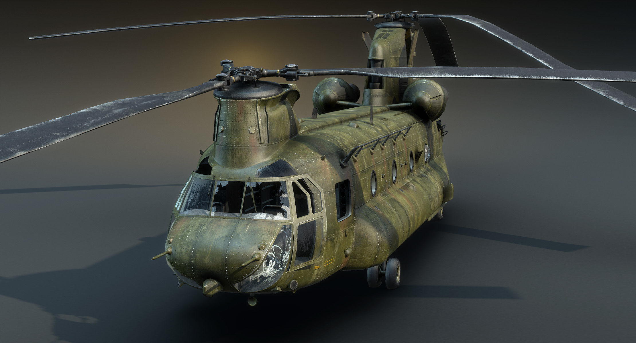 CH-47 Chinook Wrecked Low-poly 3D model_2