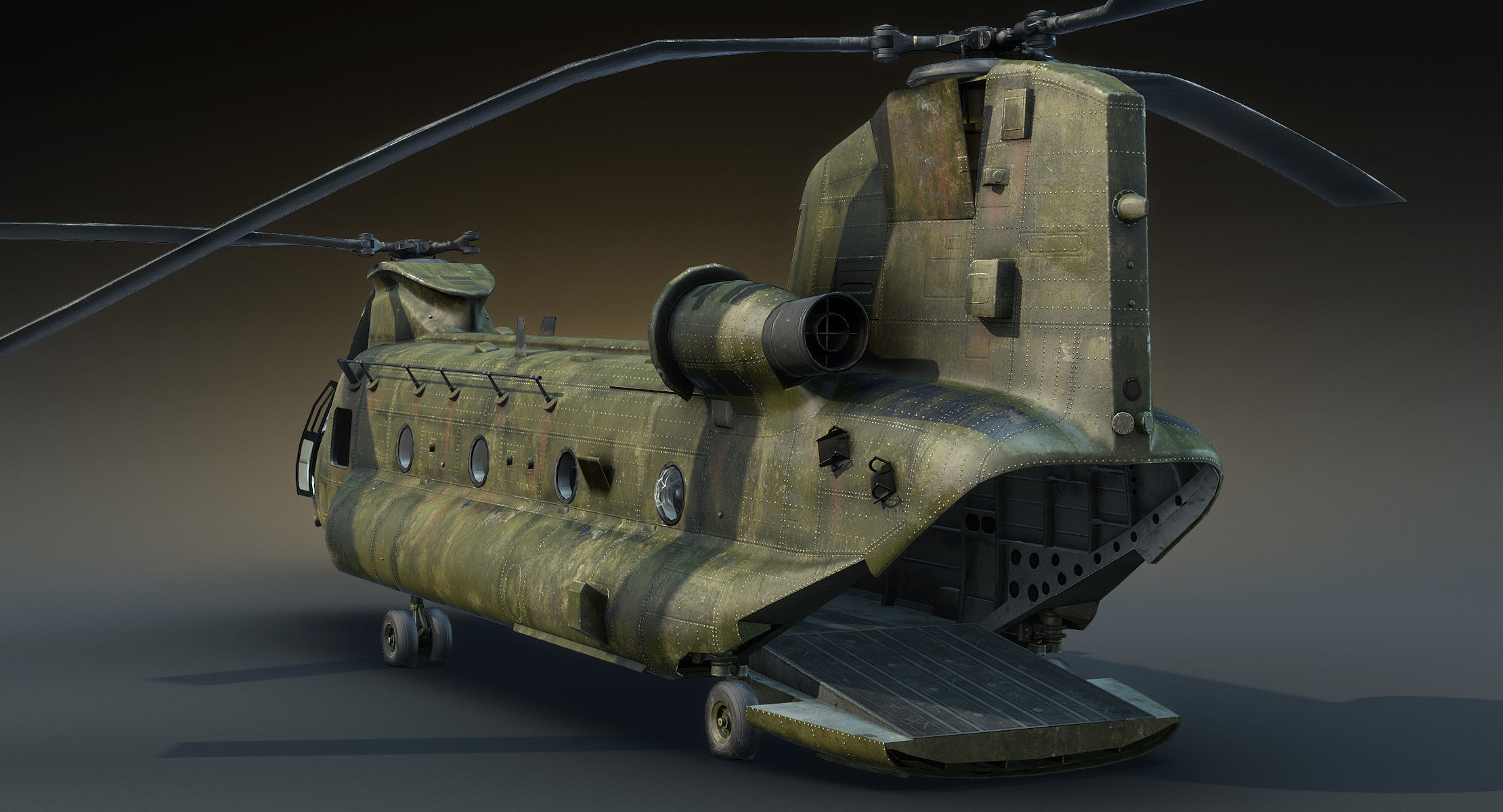 CH-47 Chinook Wrecked Low-poly 3D model_5