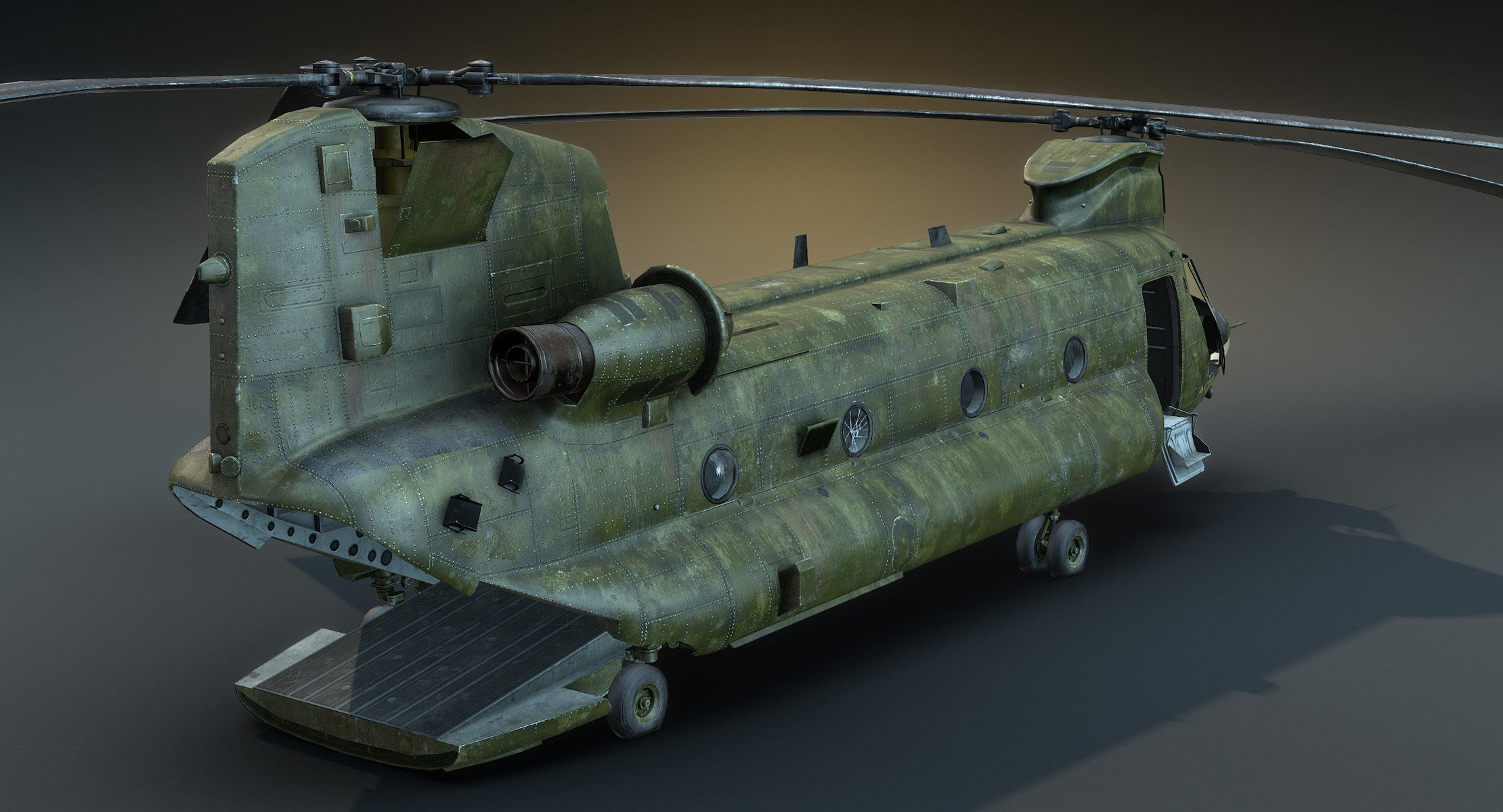CH-47 Chinook Wrecked Low-poly 3D model_6
