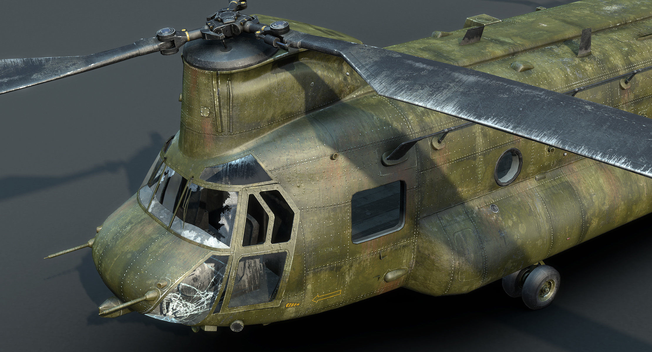 CH-47 Chinook Wrecked Low-poly 3D model_11