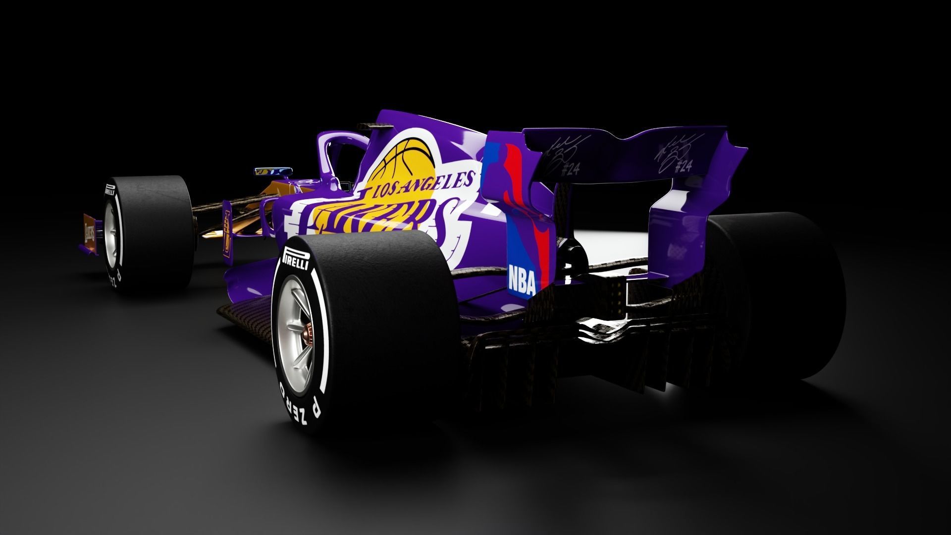 Formula one car F1 bolid Lakers Los Angeles Kobe Bryant 3D model_4