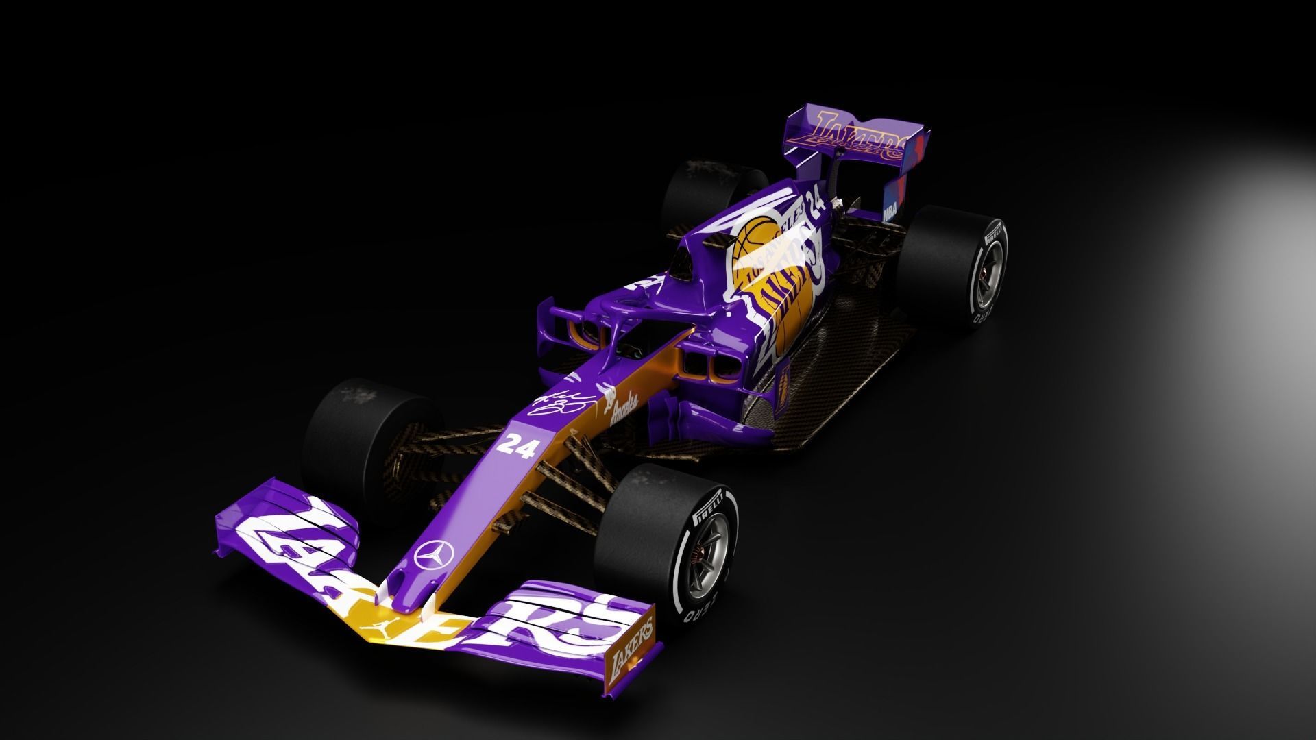 Formula one car F1 bolid Lakers Los Angeles Kobe Bryant 3D model_6