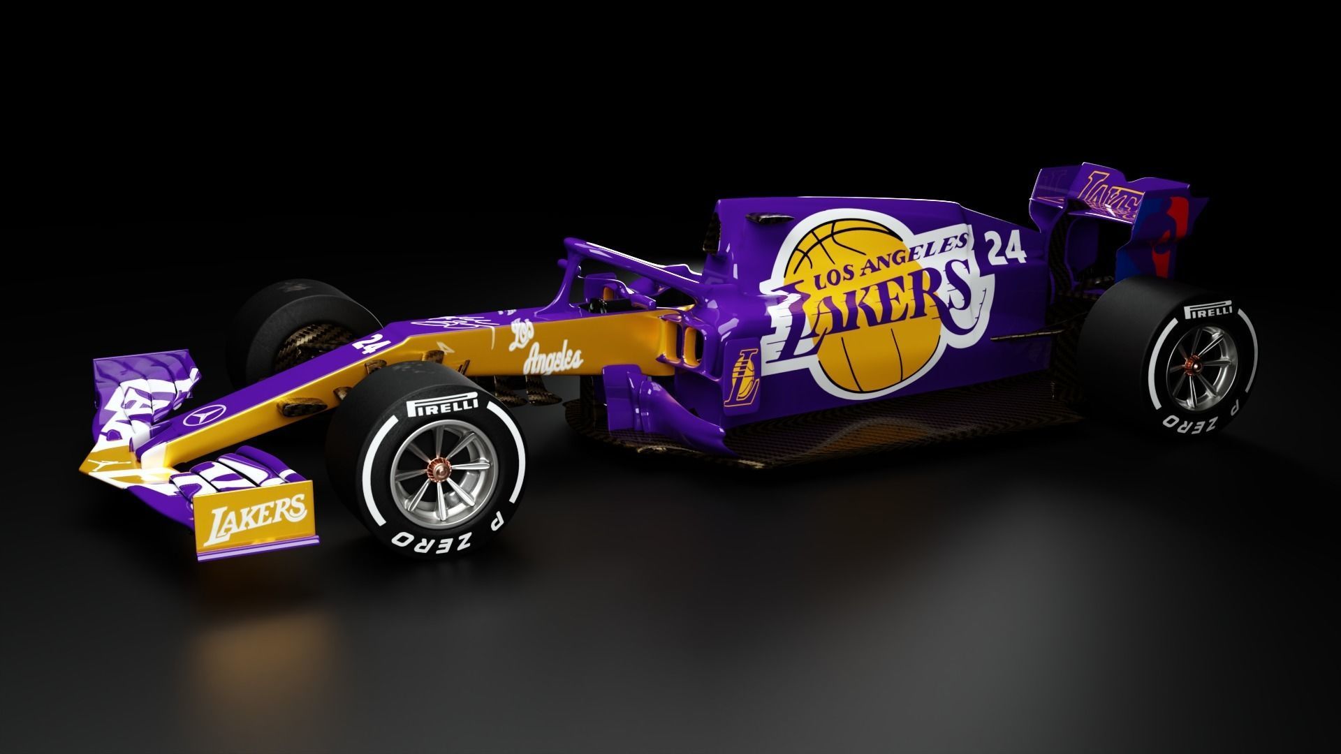Formula one car F1 bolid Lakers Los Angeles Kobe Bryant 3D model_3