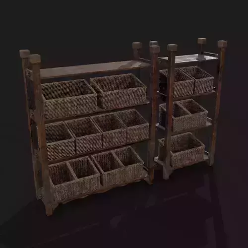 Medieval Shelves with Baskets Display  Low-poly 3D model