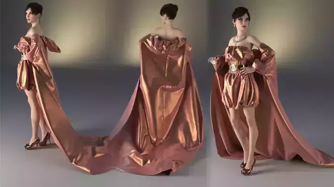 Elegant classic dress in copper color 3D model