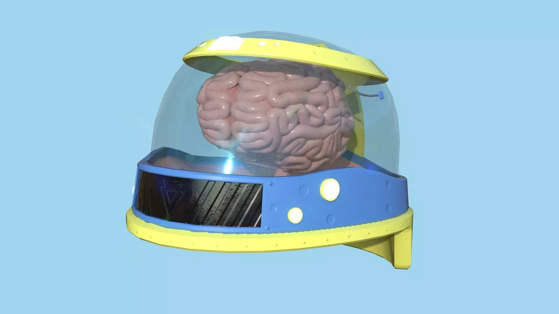 SciFi Brain Helmet 07 Blue Cartoon - Character Design Fashion Low-poly 3D model_0