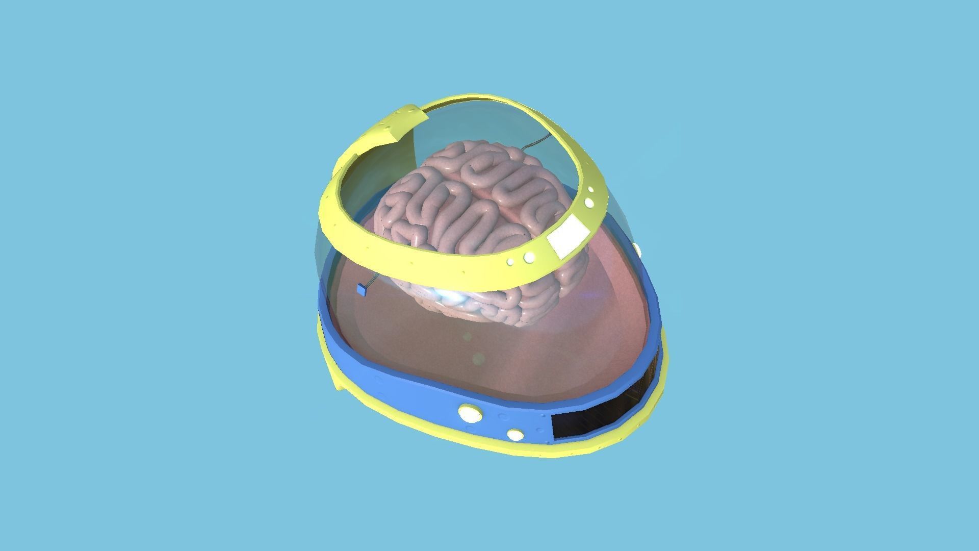 SciFi Brain Helmet 07 Blue Cartoon - Character Design Fashion Low-poly 3D model_2