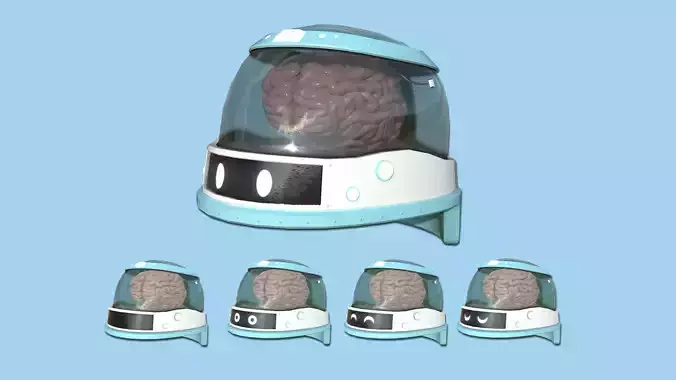 SciFi Brain Helmet 08 Faces - Character Design Fashion Low-poly 3D model