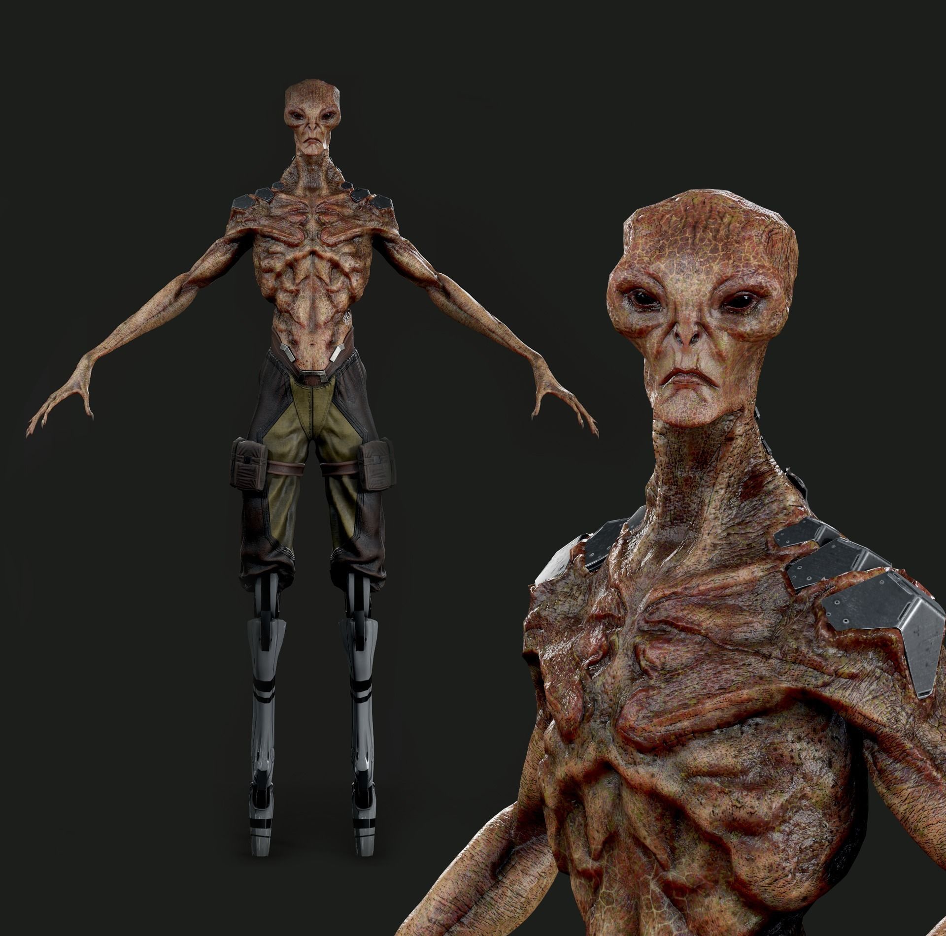 Alien humanoid Low-poly 3D model_2