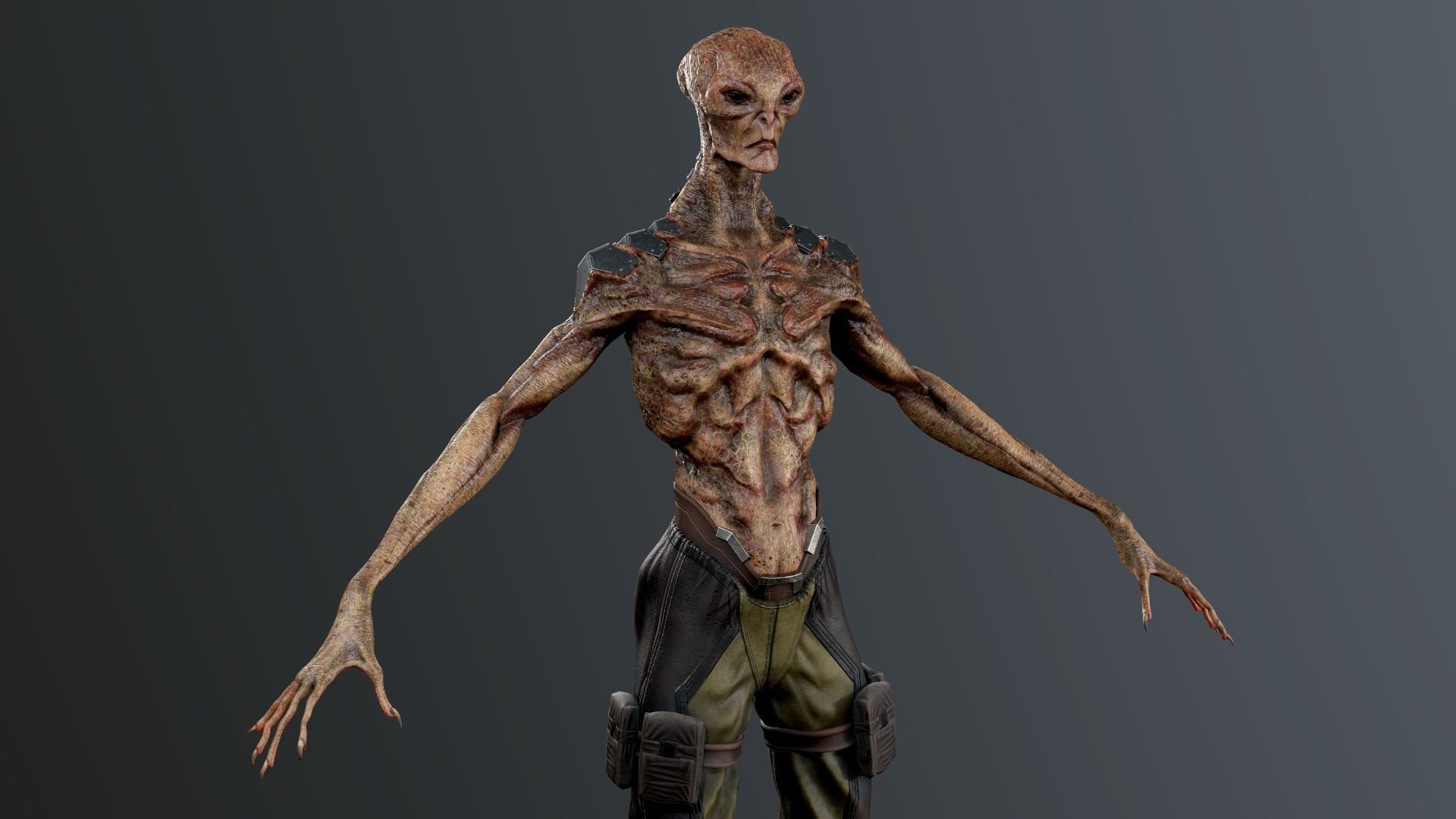 Alien humanoid Low-poly 3D model_4