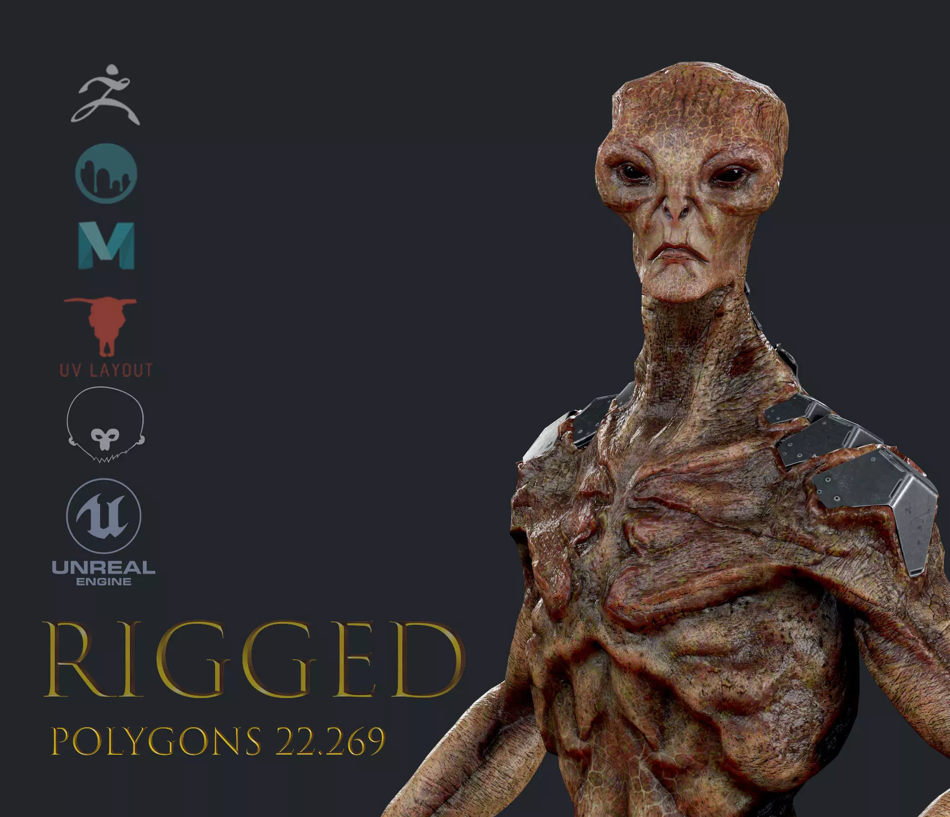 Alien humanoid Low-poly 3D model_0