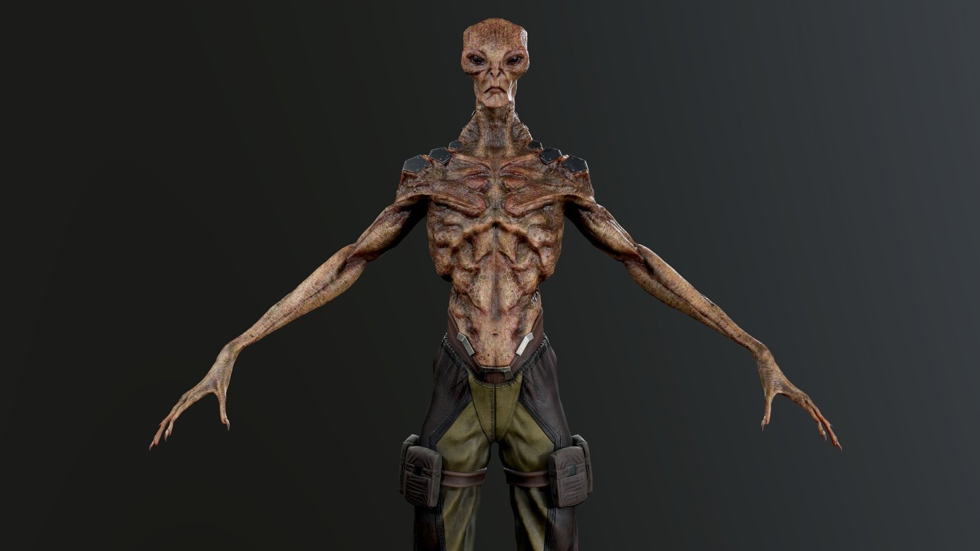 Alien humanoid Low-poly 3D model_3