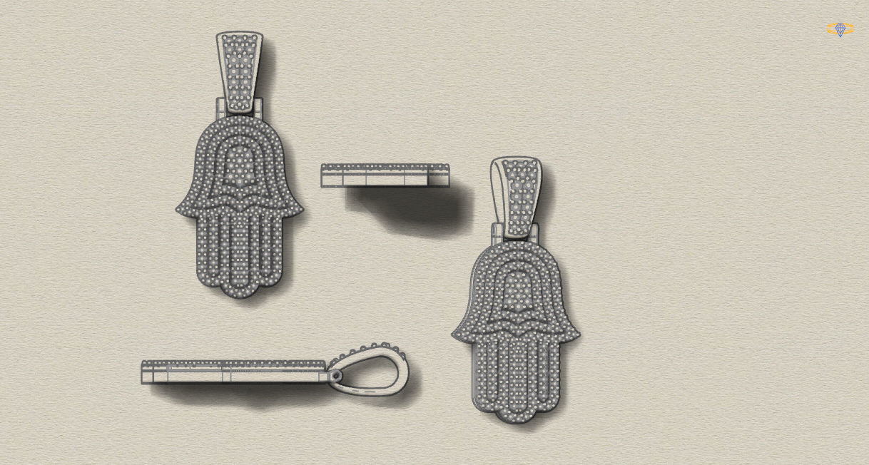 Hip Hop Hamsa Pendant STL 3D Model Jewelry Design 3D print model_2