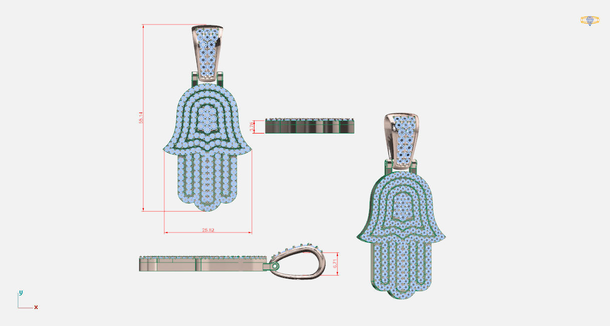Hip Hop Hamsa Pendant STL 3D Model Jewelry Design 3D print model_1