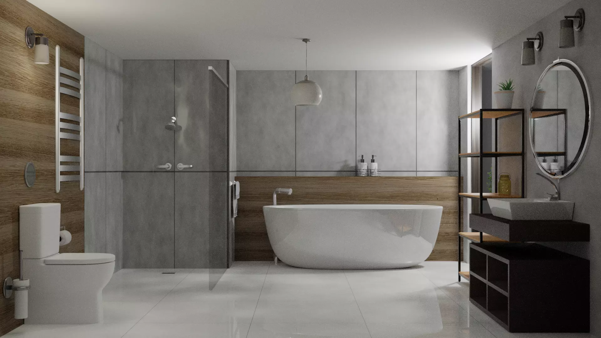 bathroom modern with walls and wooden floors 3D model