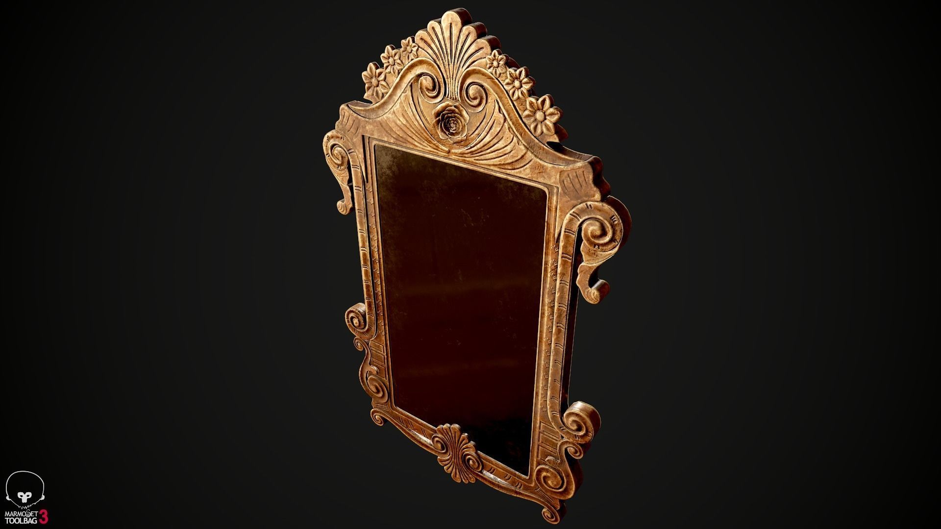 Victorian Worn Wall Mirror Low-poly 3D model_3