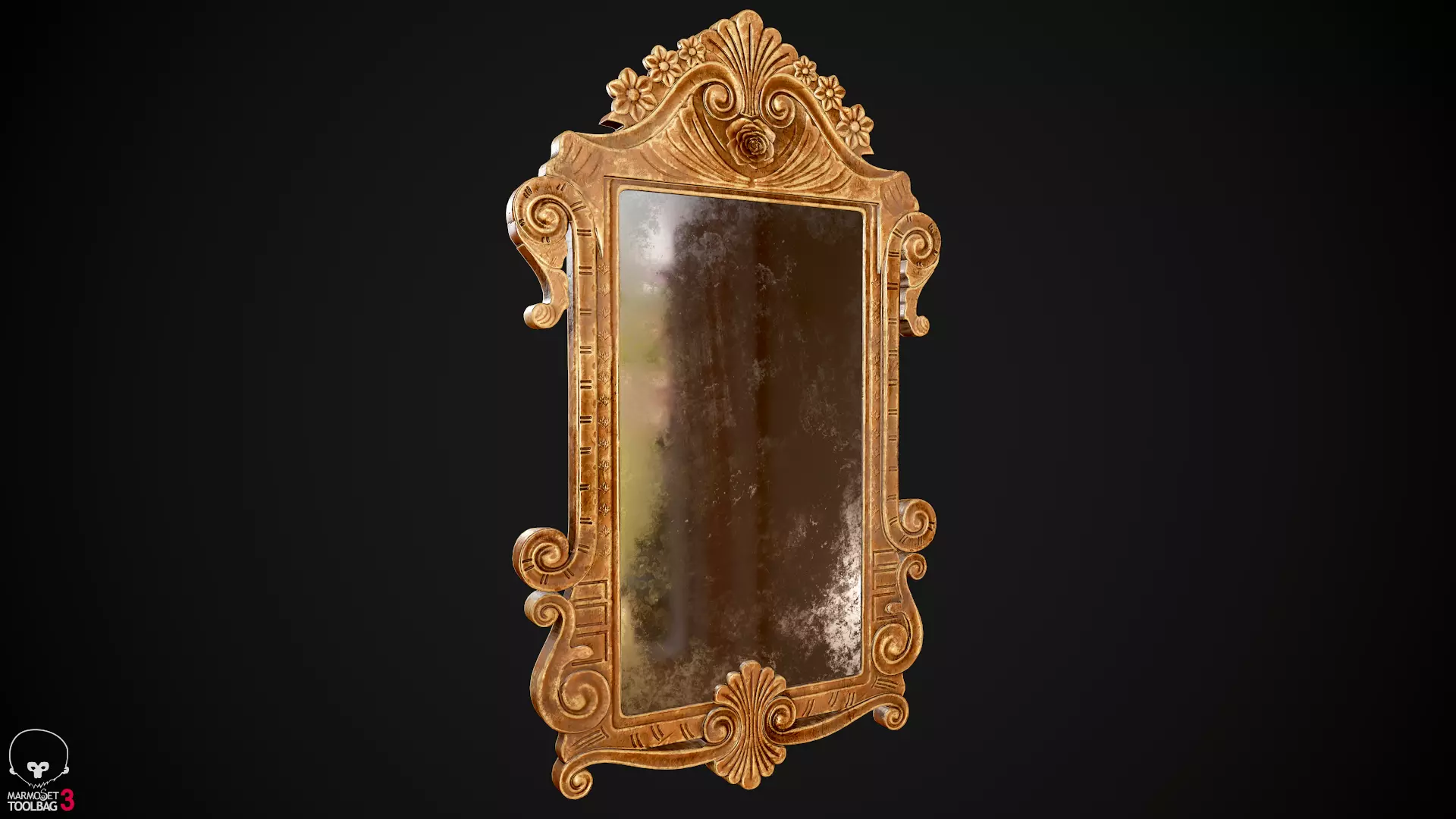 Victorian Worn Wall Mirror Low-poly 3D model_0