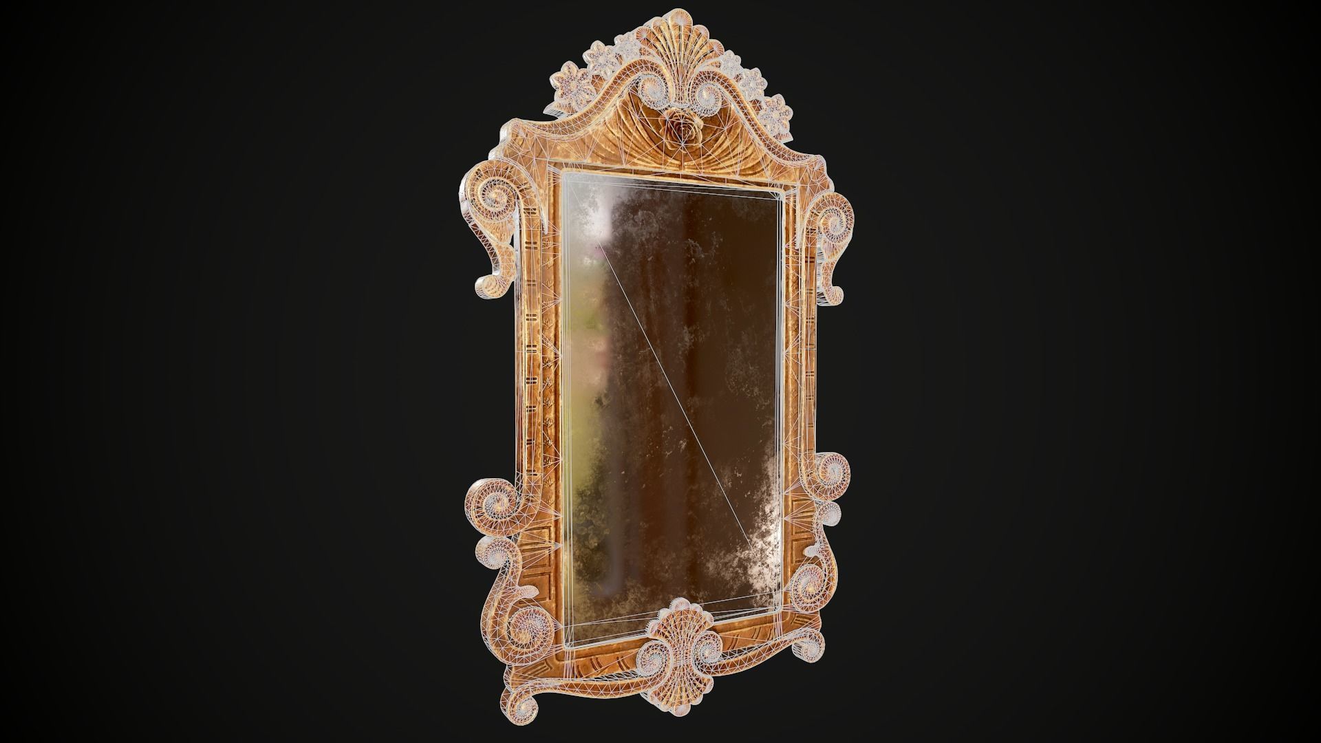 Victorian Worn Wall Mirror Low-poly 3D model_2