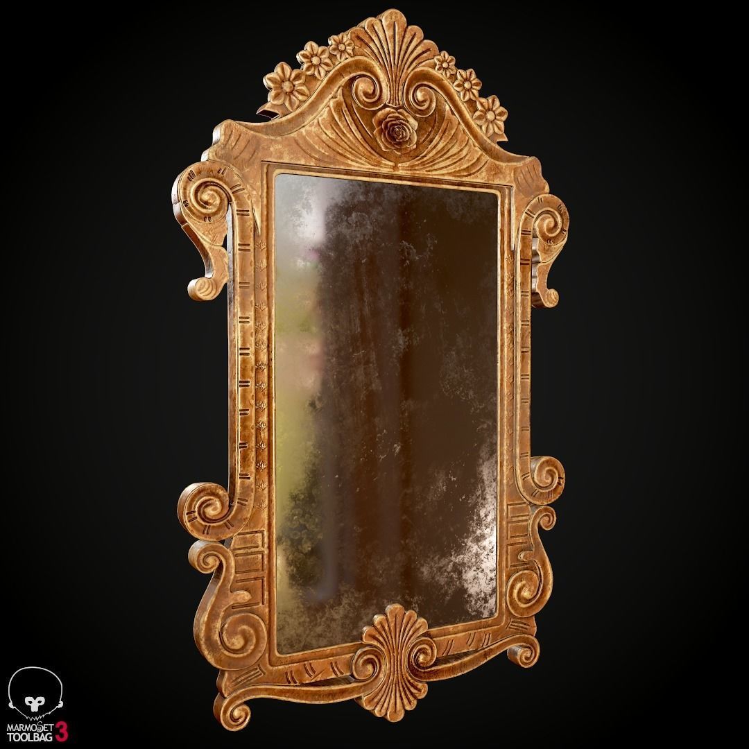 Victorian Worn Wall Mirror Low-poly 3D model_4