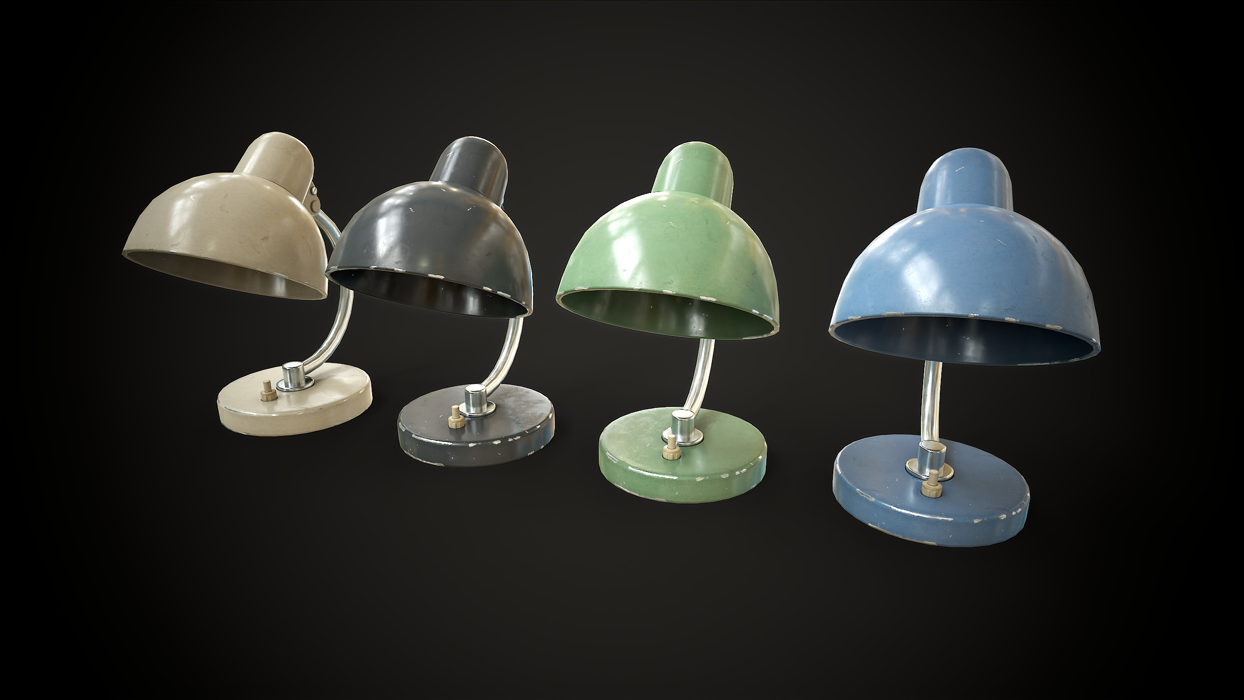 Old table lamp Low-poly 3D model_1