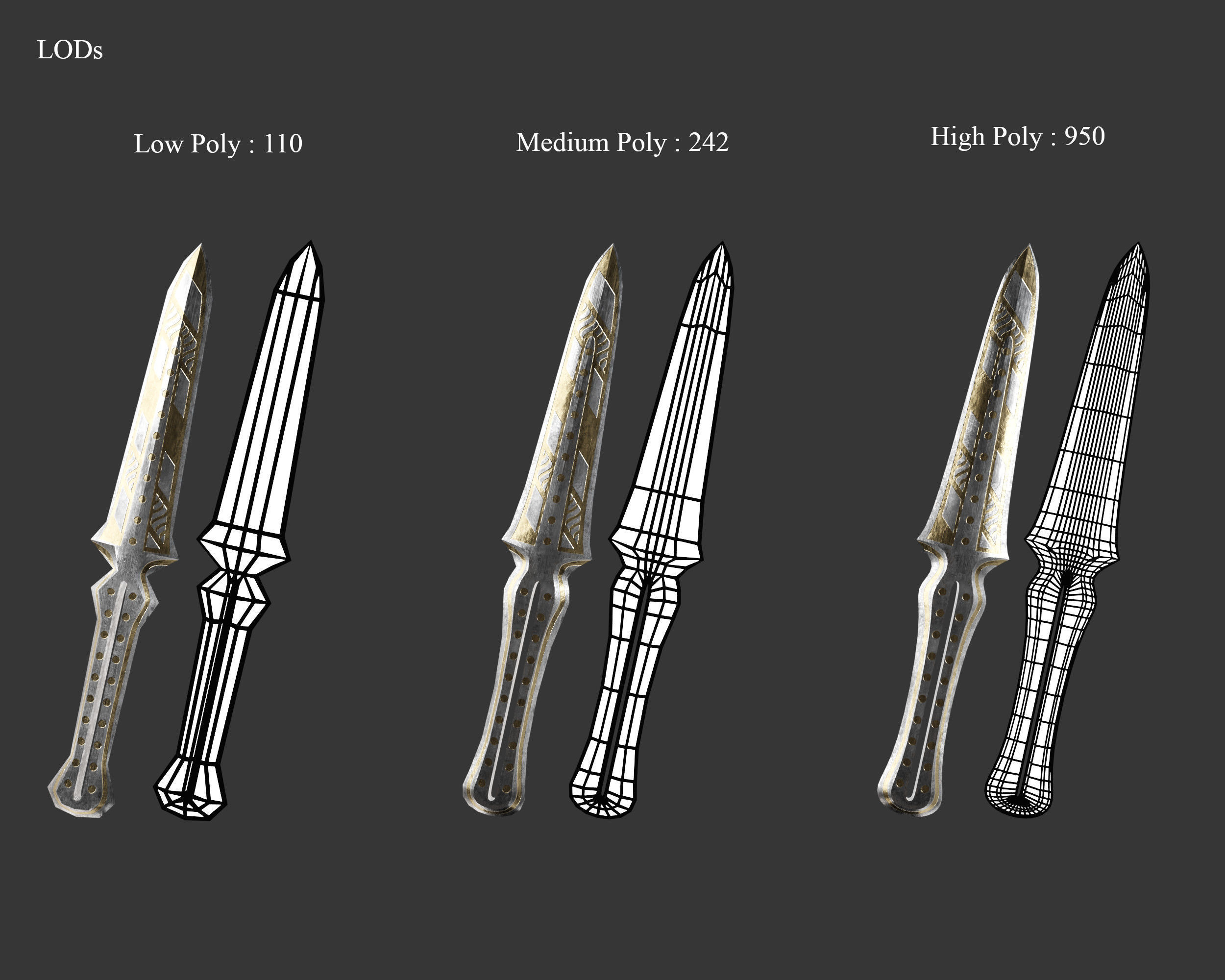 Medieval Noble Weapon Throwing Knife Low-poly 3D model_2