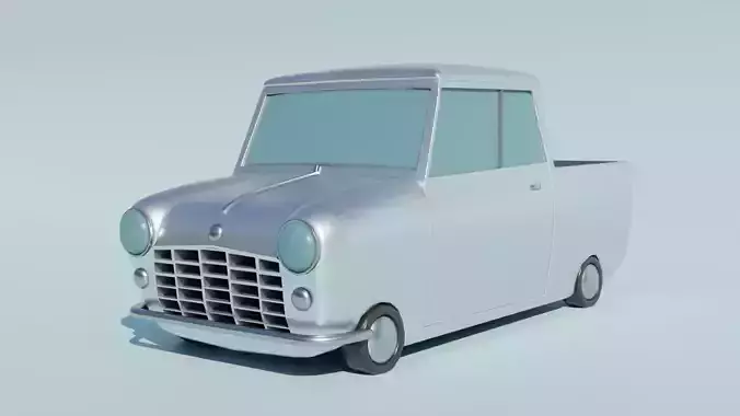 white pickup truck cartoon Free 3D model