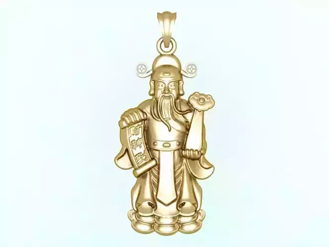 Caishen Pendant -God of Wealth Necklace - Feng Shui Amulet 3D print model