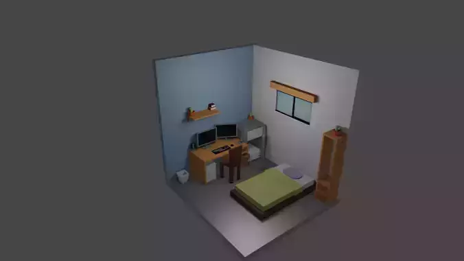 Room Gamer low poly mesh FULL materials