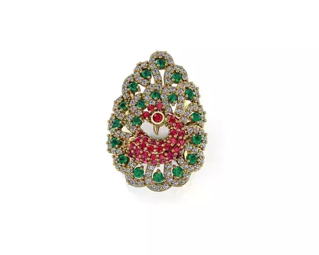 Peacock ruby emerald ring