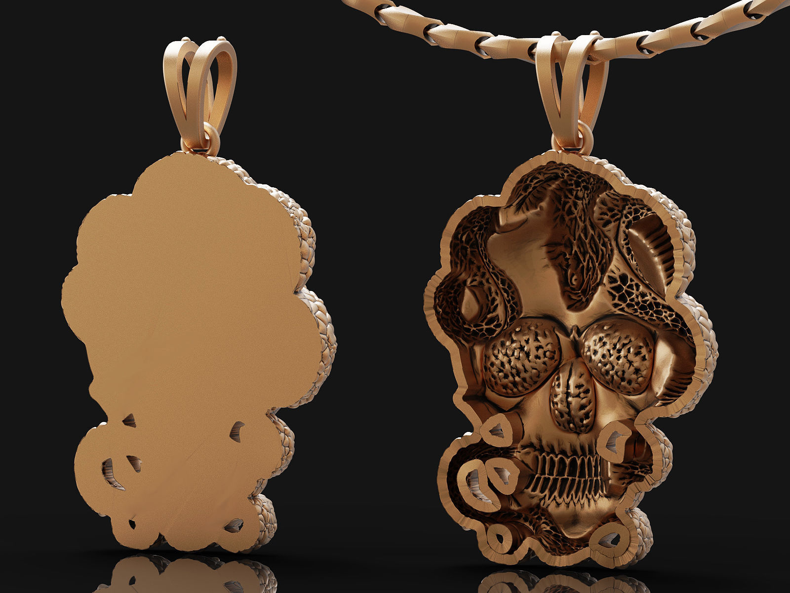 Skull and snake pendant 3D print model_3