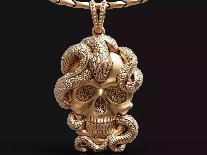Skull and snake pendant 3D print model