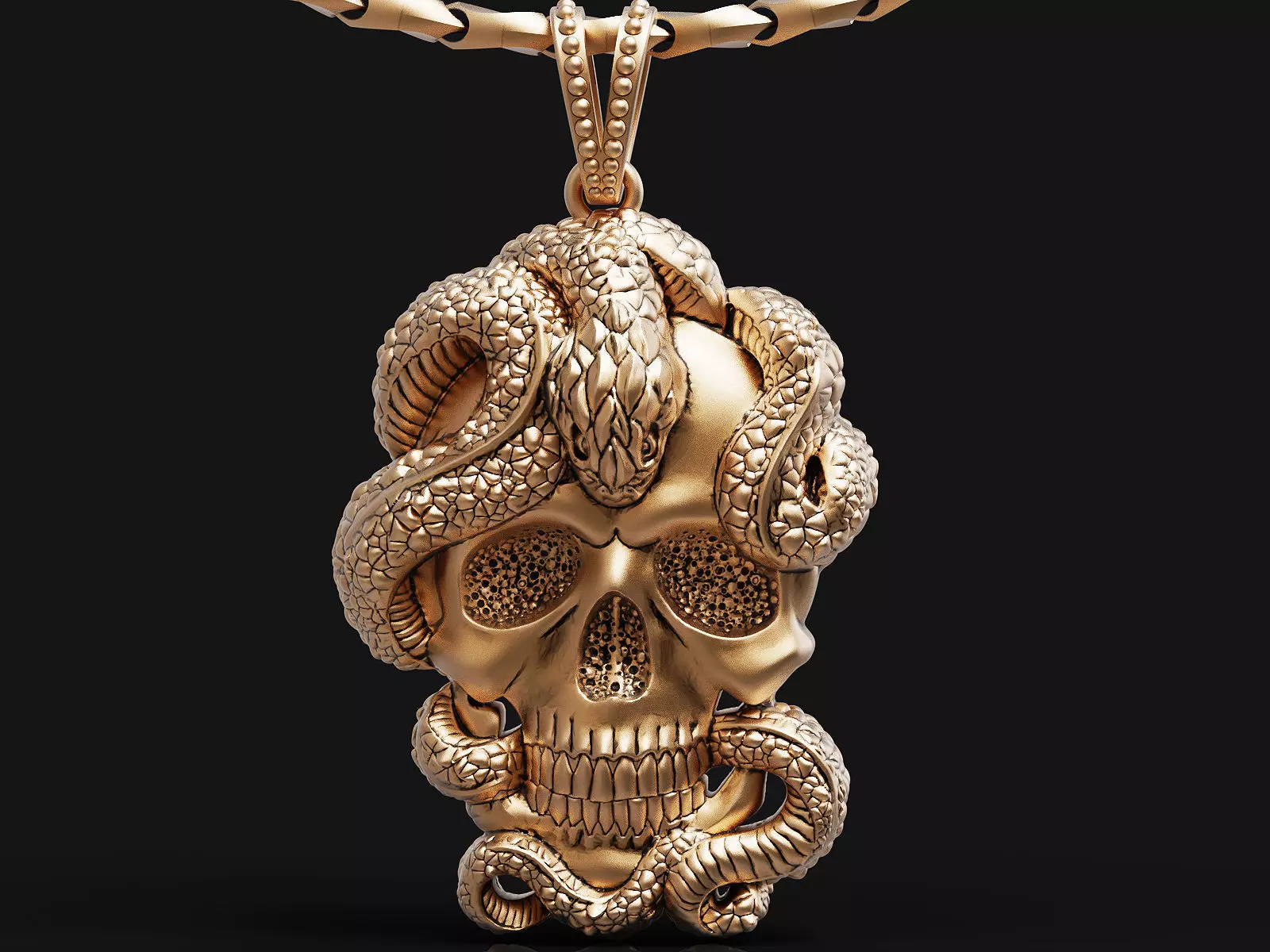 Skull and snake pendant 3D print model_0